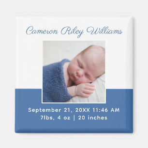 Elegant Baby Boy Foto Blue Birth Notice Magneet