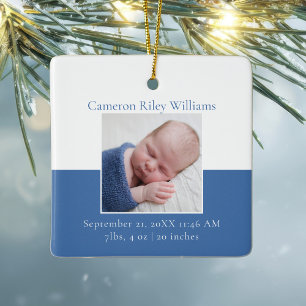 Elegant Baby Boy Newborn Foto Blue Kerstmis Gift Keramisch Ornament