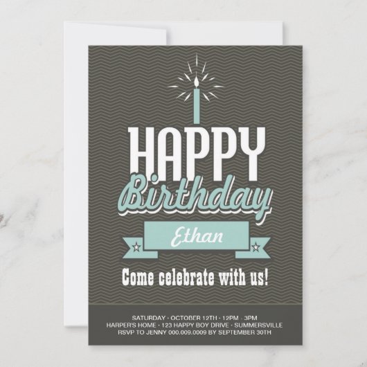 Elegant Baby Boy's First Birthday Photo Invite Kaart (Voorkant)