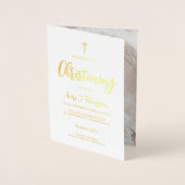 Elegant Baby Christening Aangepaste Foto Folie Kaarten (Voorkant)