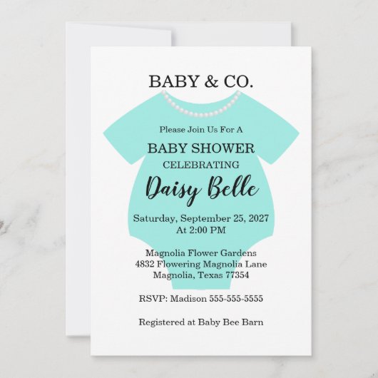 Elegant Baby & Co Black Teal Baby Shower Kaart (Voorkant)