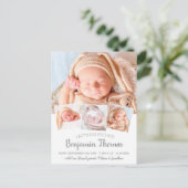 Elegant Baby Custom 4 Photo Birth Announding Briefkaart (Staand voorkant)