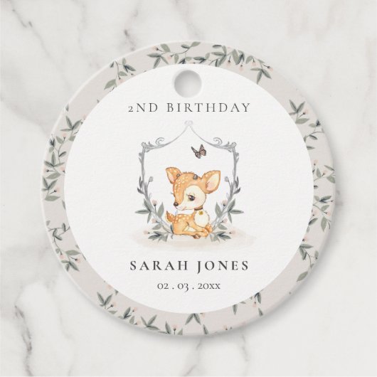 Elegant Baby Deer Floral Crest Elke dag Bedankjes Labels (Voorkant)