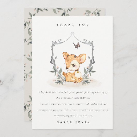 Elegant Baby Deer Floral Crest Elke dag Bedankkaart (Voorkant / Achterkant)