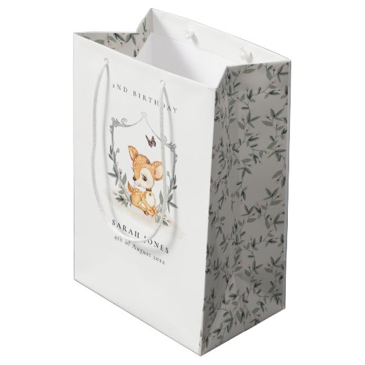 Elegant Baby Deer Floral Crest Elke dag Medium Cadeauzakje (Achterkant Gekanteld)