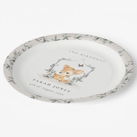 Elegant Baby Deer Floral Crest Elke dag Papieren Bordje (Gekanteld)