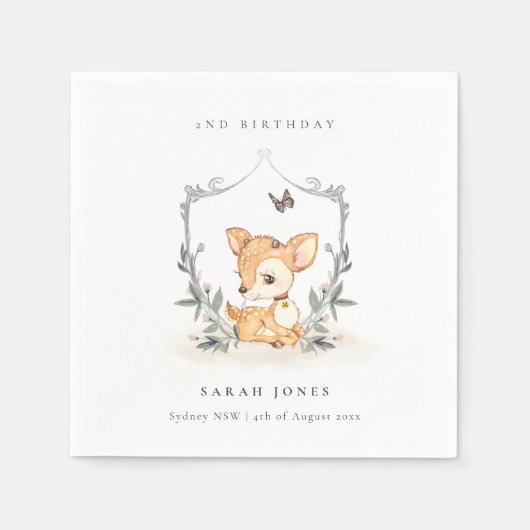 Elegant Baby Deer Floral Crest Elke dag Servet (Voorkant)