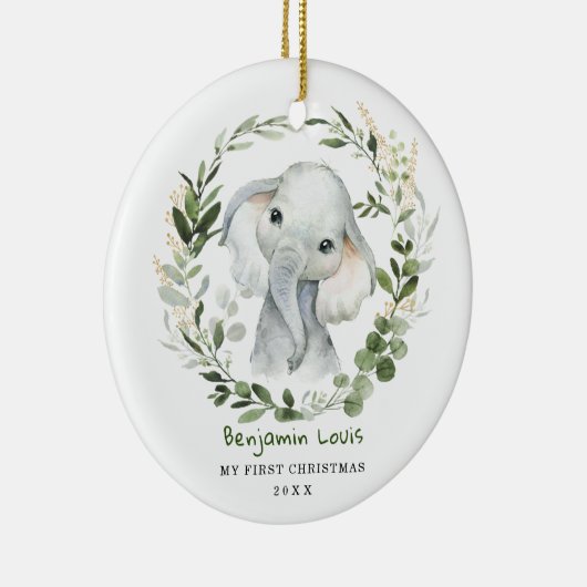 Elegant Baby Eerste Eerste Kerstkerst Grijze Eleph Keramisch Ornament (Rechts)