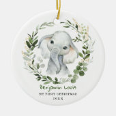 Elegant Baby Eerste Eerste Kerstkerst Grijze Eleph Keramisch Ornament (Voorkant)