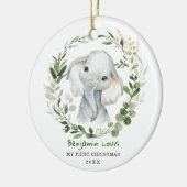 Elegant Baby Eerste Eerste Kerstkerst Grijze Eleph Keramisch Ornament (Links)