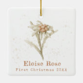 Elegant Baby eerste kerstmis Edelweiss Keramisch Ornament (Achterkant)