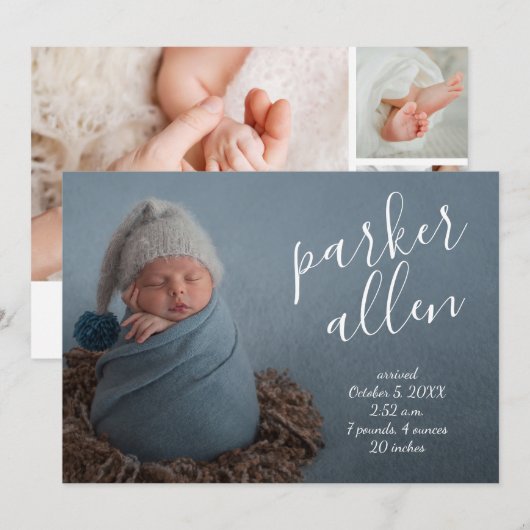 Elegant Baby Foto Collage Birth Announements (Voorkant / Achterkant)