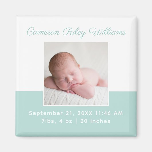 Elegant Baby Foto Mint Green Birth Announounding Magneet (Voorkant)