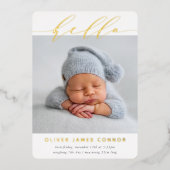 ELEGANT BABY FOTO modern hallo calligrafie groot Folie Uitnodiging (Voorkant)