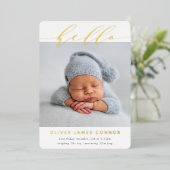ELEGANT BABY FOTO modern hallo calligrafie groot Folie Uitnodiging (Staand Voorkant)