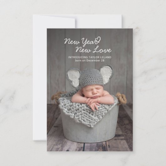 Elegant Baby Foto: Nieuwjaar geboortedatum Notitiekaartje (Voorkant)