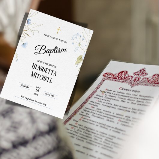 Elegant Baby Girl Baptism Invitation Kaart