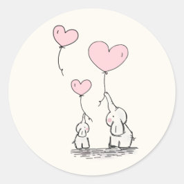 Elegant Baby Girl Elephants & Roze Heart-ballonnen Ronde Sticker