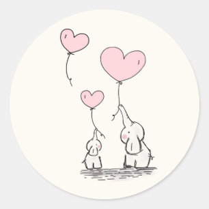 Elegant Baby Girl Elephants & Roze Heart-ballonnen Ronde Sticker