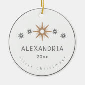 Elegant Baby Girl First KerstSilver Star Keramisch Ornament (Voorkant)
