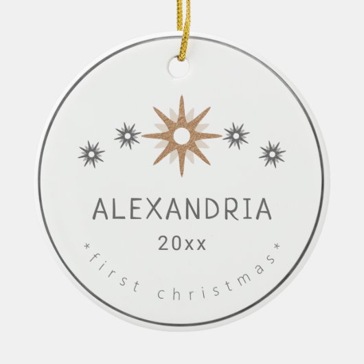 Elegant Baby Girl First KerstSilver Star Keramisch Ornament (Voorkant)