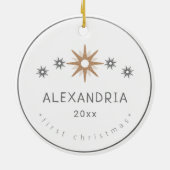 Elegant Baby Girl First KerstSilver Star Keramisch Ornament (Achterkant)