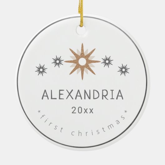 Elegant Baby Girl First KerstSilver Star Keramisch Ornament (Achterkant)