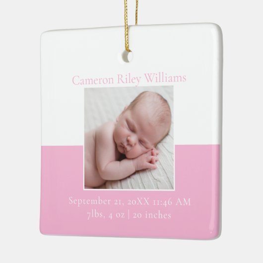 Elegant Baby Girl Newborn Foto Roze Kerstmis Keramisch Ornament (Links)