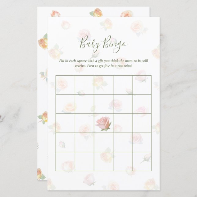 Elegant Baby in Bloom Baby Shower Bingo Game (Voorkant / Achterkant)