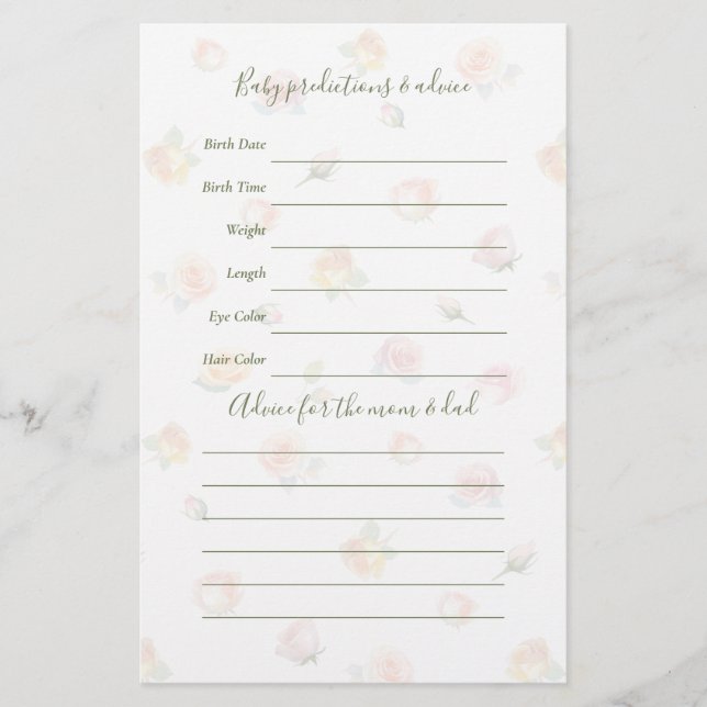 Elegant Baby in Bloom Baby Shower Guessing Game (Voorkant)