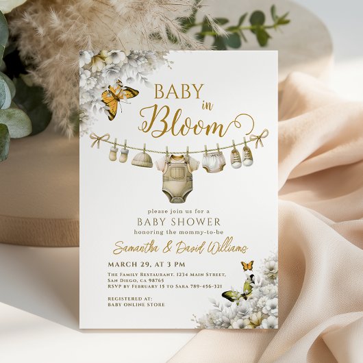 Elegant Baby in Bloom Floral Clothes Baby Shower Kaart