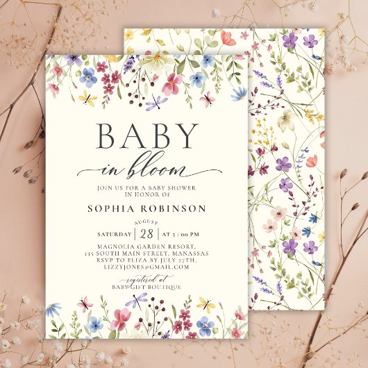 Elegant Baby in Bloom Wildflower Baby shower Kaart