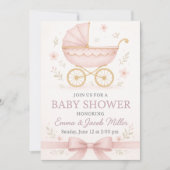 Elegant Baby Meisje Douche uitnodiging-  Roze Kaart (Voorkant)