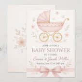 Elegant Baby Meisje Douche uitnodiging-  Roze Kaart (Voorkant / Achterkant)