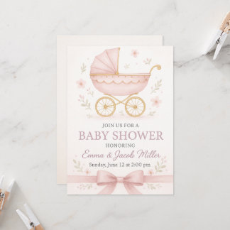 Elegant Baby Meisje Douche uitnodiging-  Roze Kaart
