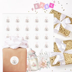 Elegant Baby Meisje Roze Olifant Baby shower Ronde Sticker