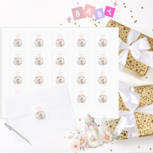 Elegant Baby Meisje Roze Olifant Baby shower Vierkante Sticker