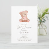Elegant Baby Meisje Teddy Bear Baby shower Kaart (Staand voorkant)