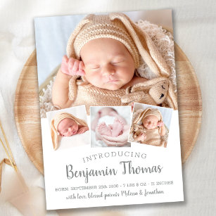 Elegant Baby Persoonlijk 4 Fotocollage geboorte Aankondiging