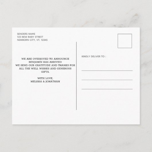 Elegant Baby Persoonlijk 4 Fotocollage geboorte Aankondigingskaart (Achterkant)