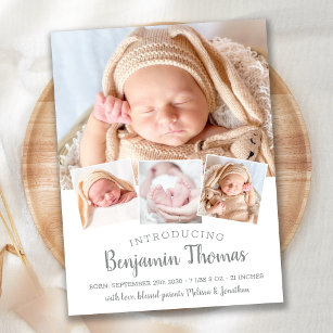 Elegant Baby Persoonlijk 4 Fotocollage geboorte Aankondigingskaart