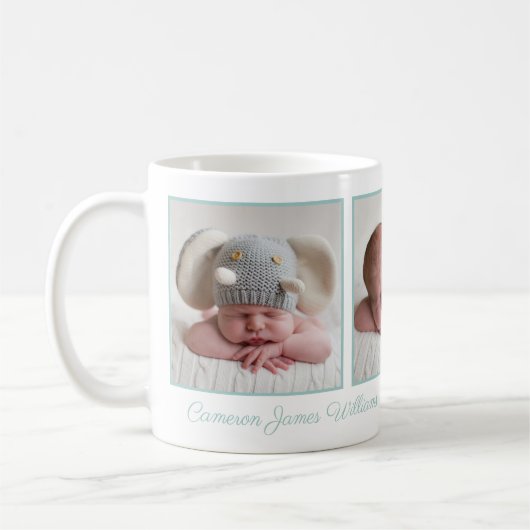 Elegant Baby Photo Collage Mint Green Script Koffiemok (Links)