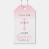 Elegant Baby Roze Kruis DANK U Doop Meisje Cadeaulabel (Voorkant)