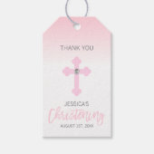Elegant Baby Roze Kruis DANK U doopmeisje Cadeaulabel (Voorkant)