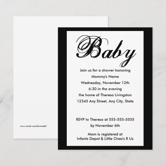 Elegant Baby Script Baby shower Invitation Kaart (Voorkant / Achterkant)