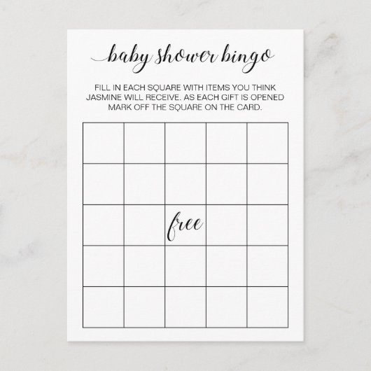 Elegant Baby shower Bingo Kaart Game Briefkaart (Voorkant)