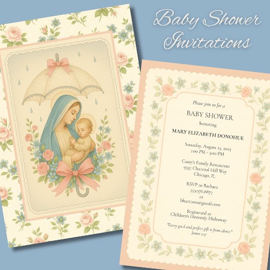 Elegant Baby shower Blue Floral Religies Kaart