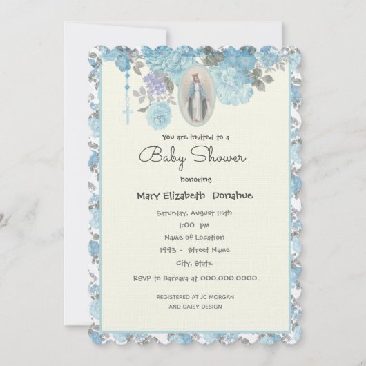 Elegant Baby shower Blue Floral Religies Kaart (Voorkant)