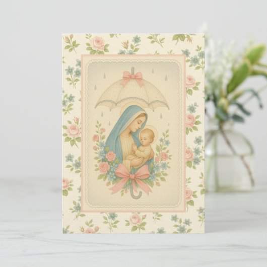 Elegant Baby shower Blue Floral Religies Kaart (Staand voorkant)