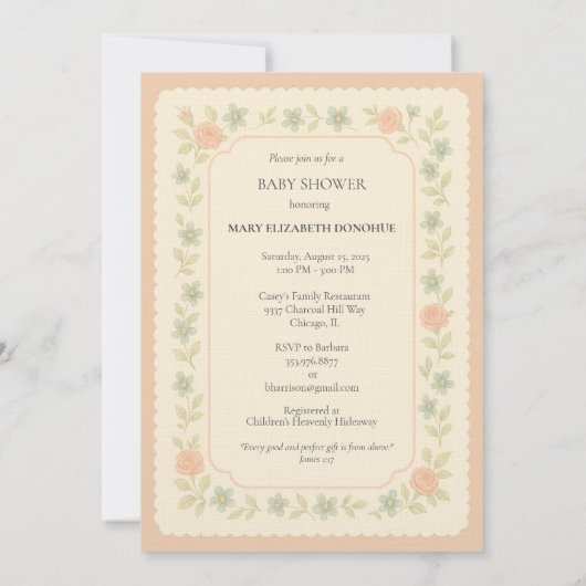 Elegant Baby shower Blue Floral Religies Kaart (Achterkant)